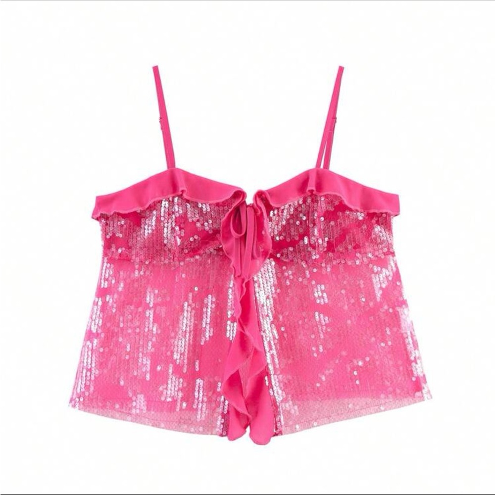 Hot Pink Sequin ZEVITY Spaghetti Strap cami top from SHEIN. Never worn